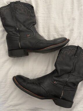 Justin George Strait Roper Black Leather Western Cowboy Boots #4614 Men’s Sz 11D